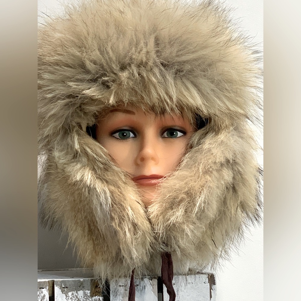 Vintage wolf fur trapper hat.